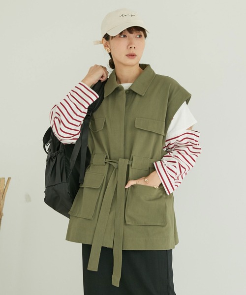 Doux archives（ドゥアルシーヴ）の「スイッチスリーブミリタリージャケット（ミリタリージャケット・レディース・チャコールグレー/ベージュ/カーキ・FREE）」の19枚目の写真