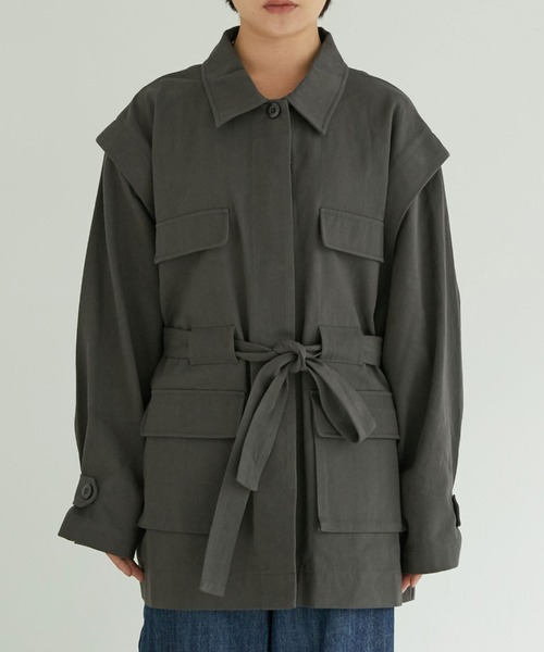 Doux archives（ドゥアルシーヴ）の「スイッチスリーブミリタリージャケット（ミリタリージャケット・レディース・チャコールグレー/ベージュ/カーキ・FREE）」の16枚目の写真