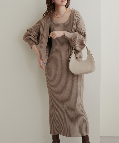 natural couture(ナチュラルクチュール)の「WEB限定/2022AWアイテム/ワイドリブニットワンピースセット(ワンピース・レディース・チャコールグレー/オフホワイト/グリーン/モカ・FREE)」の19枚目の写真