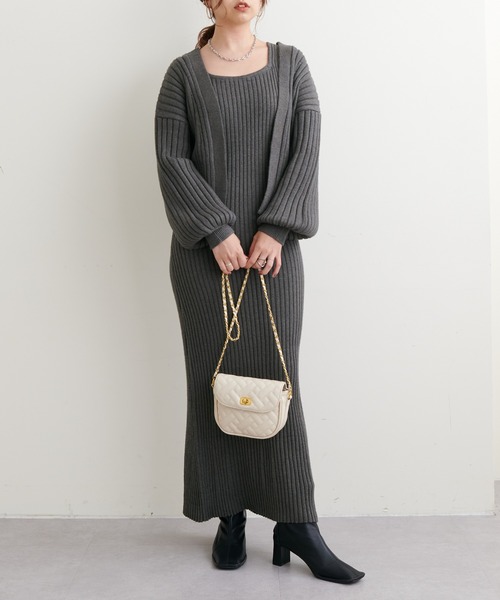 natural couture(ナチュラルクチュール)の「WEB限定/2022AWアイテム/ワイドリブニットワンピースセット(ワンピース・レディース・チャコールグレー/オフホワイト/グリーン/モカ・FREE)」の13枚目の写真