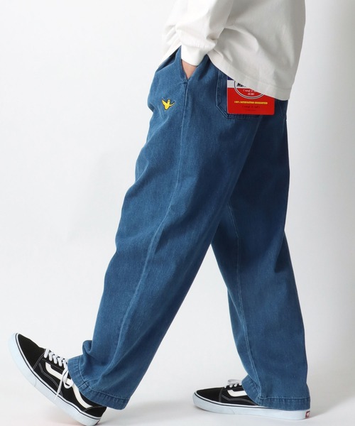 (What it isNt)ART BY MARKGONZALES(ワットイットイズント)の「(What it isNt) ART BY MARKGONZALES/(ワットイットイズント) アートバイマークゴンザレス タックワイドパンツ/ルーズテーパード ワークパンツ/バギーパンツ(デニムパンツ・メンズ・ケミカルウォッシュ/グリーン/オフホワイト/ライトインディゴブルー/ブラック/インディゴブルー・L/XL/M)」の4枚目の写真