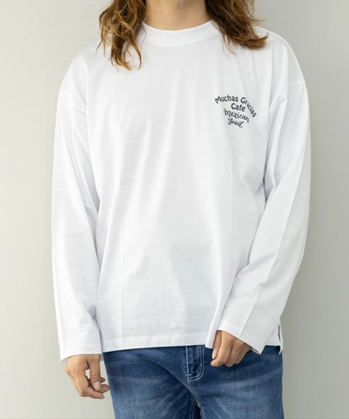 STYLEBLOCK(スタイルブロック)の「ビッグシルエットプリントロングTシャツ(Tシャツ/カットソー・メンズ・カーキ/ブラック/ホワイト/ホワイト系その他/ネイビー/ワイン・L/M/LL)」の2枚目の写真