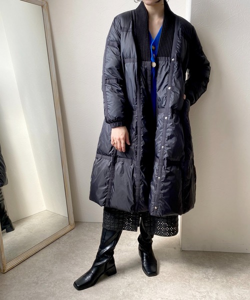 LHELBIE(レルビエ)の「衿ニットロングダウン(ダウンジャケット/コート・レディース・グリーン/ホワイト/ブラック・M)」の3枚目の写真