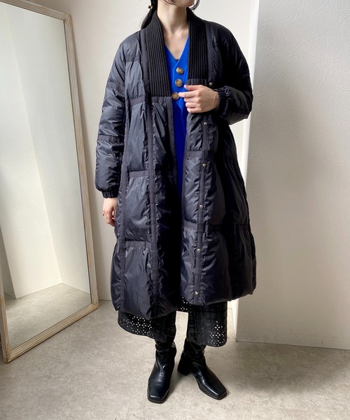 LHELBIE(レルビエ)の「衿ニットロングダウン(ダウンジャケット/コート・レディース・グリーン/ホワイト/ブラック・M)」の15枚目の写真