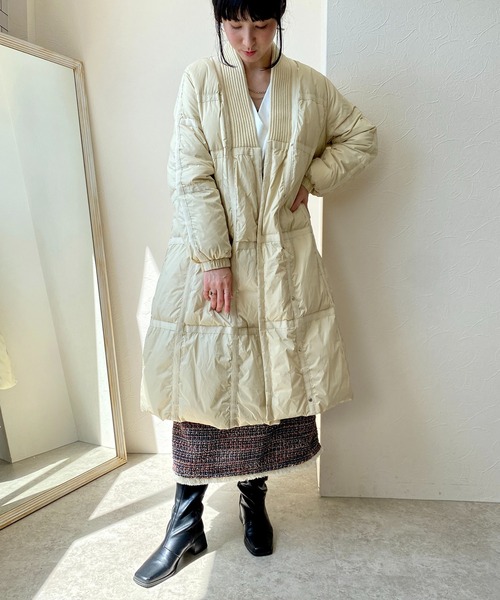 LHELBIE(レルビエ)の「衿ニットロングダウン(ダウンジャケット/コート・レディース・グリーン/ホワイト/ブラック・M)」の8枚目の写真
