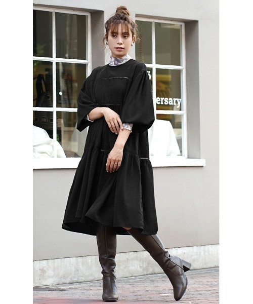 pium 新作　はしごレースティアードミニコート　ブラック　コート　ワンピース pium 新作 はしごレースティアードミニコート ブラック コート