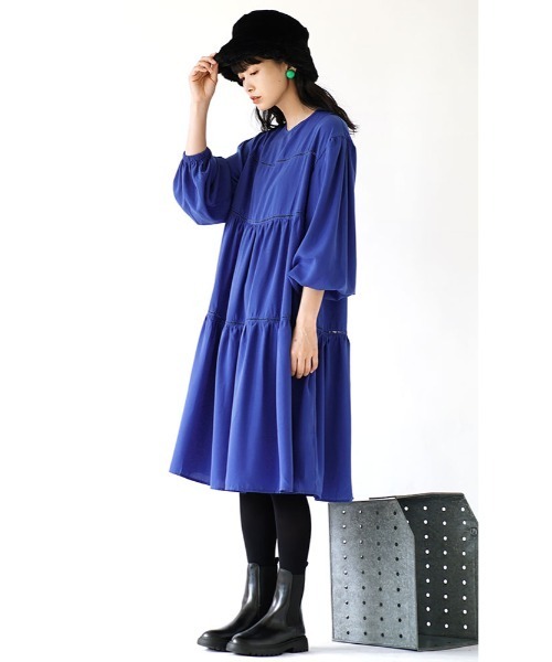 zootie（ズーティー）の「はしごレース ティアードワンピース（ワンピース・レディース・ロイヤルブルー/ブラック/ピンク・M）」の10枚目の写真