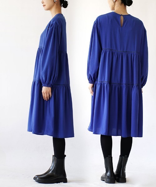 zootie（ズーティー）の「はしごレース ティアードワンピース（ワンピース・レディース・ロイヤルブルー/ブラック/ピンク・M）」の8枚目の写真