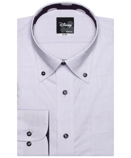 Disney（ディズニー）の「【Disney ディズニー】形態安定ノーアイロン ボタンダウン 長袖ビジネスワイシャツ（ビジネスシャツ・メンズ・ライトパープル・首回り37cm-裄丈80cm/首回り37cm-裄丈84cm/首回り39cm-裄丈80cm/首回り39cm-裄丈84cm/首回り41cm-裄丈82cm/首回り41cm-裄丈86cm/首回り42cm-裄丈82cm/首回り42cm-裄丈86cm/首回り43cm-裄丈82cm/首回り43cm-裄丈86cm）」の5枚目の写真