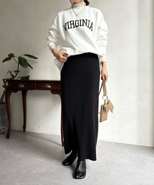 DouDou（ドゥドゥ）の「バックスリットリブニットスカート（スカート・レディース・オフホワイト/ブラック/オレンジ/ブルー/グレイッシュベージュ・FREE）」の8枚目の写真