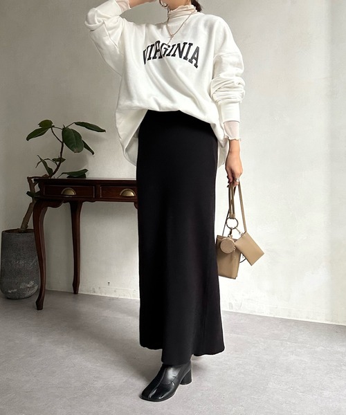 DouDou（ドゥドゥ）の「バックスリットリブニットスカート（スカート・レディース・オフホワイト/ブラック/オレンジ/ブルー/グレイッシュベージュ・FREE）」の9枚目の写真