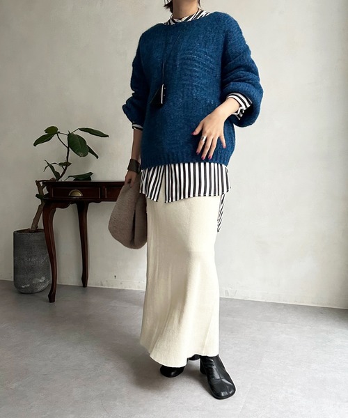 DouDou（ドゥドゥ）の「バックスリットリブニットスカート（スカート・レディース・オフホワイト/ブラック/オレンジ/ブルー/グレイッシュベージュ・FREE）」の15枚目の写真