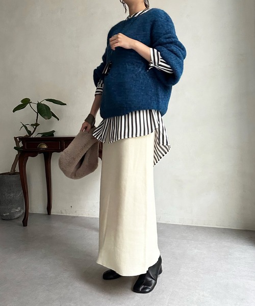 DouDou（ドゥドゥ）の「バックスリットリブニットスカート（スカート・レディース・オフホワイト/ブラック/オレンジ/ブルー/グレイッシュベージュ・FREE）」の17枚目の写真
