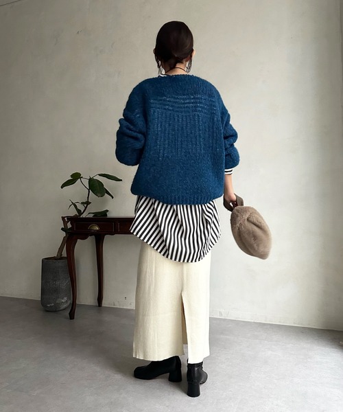 DouDou（ドゥドゥ）の「バックスリットリブニットスカート（スカート・レディース・オフホワイト/ブラック/オレンジ/ブルー/グレイッシュベージュ・FREE）」の19枚目の写真