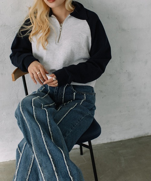Flugge(フラッジー)の「raglan sleeve zip sweat/ラグランスリーブジップスウェット(スウェット・レディース・レッド/ネイビー・FREE)」の2枚目の写真