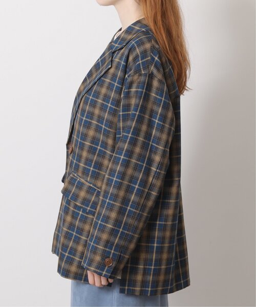 DOUBLE NAME（ダブルネーム）の「先染めチェックゆるテーパードジャケット（テーラードジャケット・レディース・グレイッシュベージュ/カーキ/ブルー・FREE）」の22枚目の写真