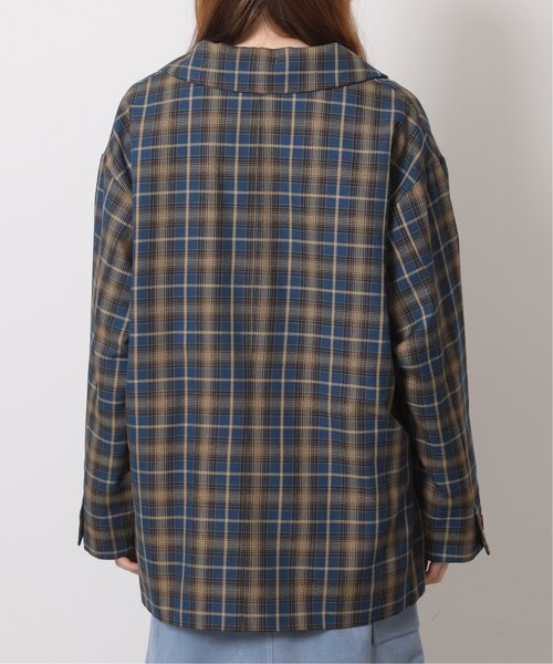 DOUBLE NAME（ダブルネーム）の「先染めチェックゆるテーパードジャケット（テーラードジャケット・レディース・グレイッシュベージュ/カーキ/ブルー・FREE）」の21枚目の写真