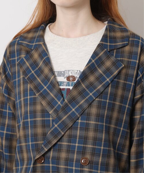 DOUBLE NAME（ダブルネーム）の「先染めチェックゆるテーパードジャケット（テーラードジャケット・レディース・グレイッシュベージュ/カーキ/ブルー・FREE）」の20枚目の写真