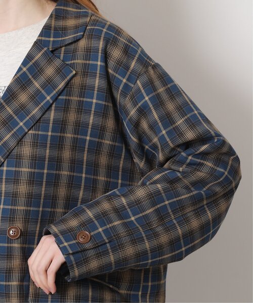 DOUBLE NAME（ダブルネーム）の「先染めチェックゆるテーパードジャケット（テーラードジャケット・レディース・グレイッシュベージュ/カーキ/ブルー・FREE）」の19枚目の写真