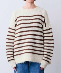 IEDIT（イディット）の「ＩＥＤＩＴ　小森美穂子さんコラボ　マシンウォッシャブルのウール混素材　抜け感ボーダーニットトップス（ニット/セーター）」