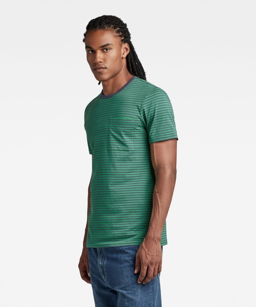 G-STAR（ジースター）の「STRIPE SLIM T-SHIRT/ポケT/ストライプ（Tシャツ/カットソー・メンズ・ストライプ/ブルー系その他/ホワイト×ブラック・LARGE/MEDIUM/SMALL/X-LARGE/X-SMALL）」の4枚目の写真