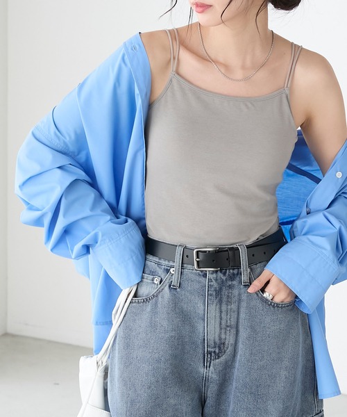 BONLECILL(ボンルシール)の「カップ付き ダブルストラップキャミソール(キャミソール・レディース・ブラック/オフホワイト/ブルー/ブラウン/ライトグリーン/ラベンダー/オレンジ/ケリー/ベージュ/ブルーグレー/チャコールグレー/ベージュ系1/ライトイエロー/レッド・FREE)」の7枚目の写真