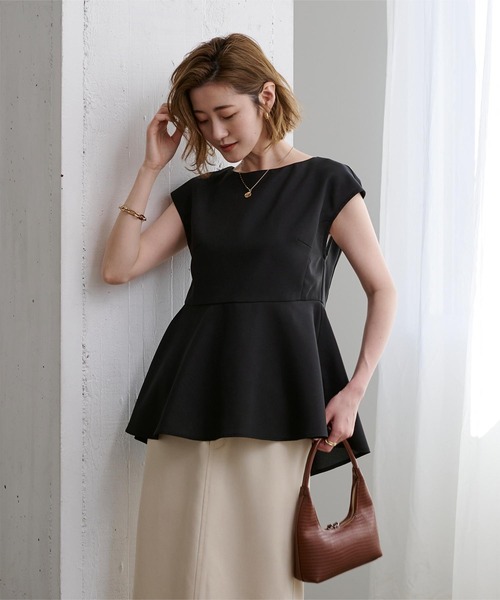 リネンライクフレンチスリーブペプラムトップス