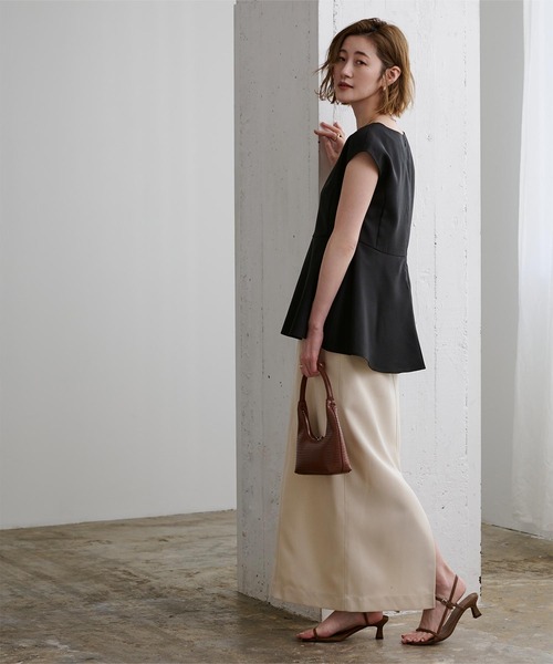 リネンライクフレンチスリーブペプラムトップス