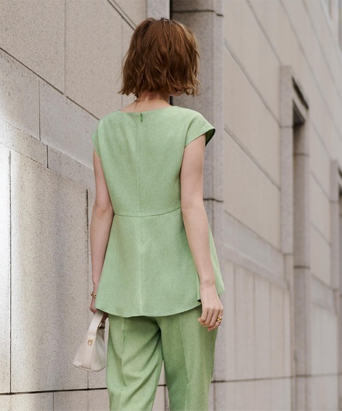 リネンライクフレンチスリーブペプラムトップス