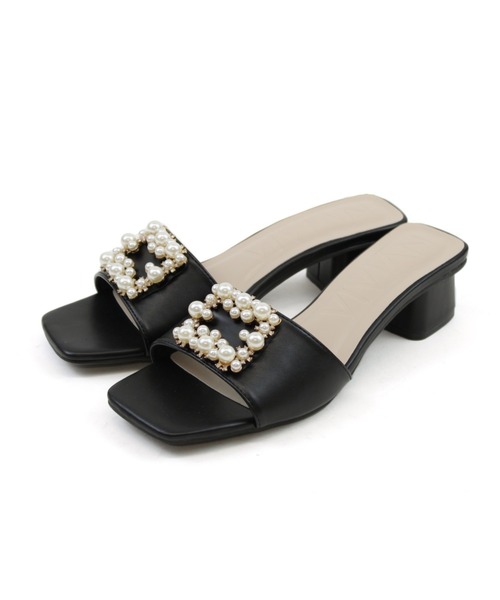 セール】スクエアトゥパールバックルミュールサンダル（サンダル