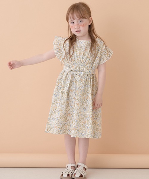 Lycee mine（リセマイン）の「コットンふりふりワンピース（シャツワンピース・キッズ・ブラック/ダークブラウン/サックスブルー/イエロー・100cm/110cm/120cm/130cm/140cm/150cm）」の4枚目の写真