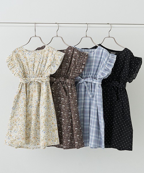 Lycee mine（リセマイン）の「コットンふりふりワンピース（シャツワンピース・キッズ・ブラック/ダークブラウン/サックスブルー/イエロー・100cm/110cm/120cm/130cm/140cm/150cm）」の14枚目の写真