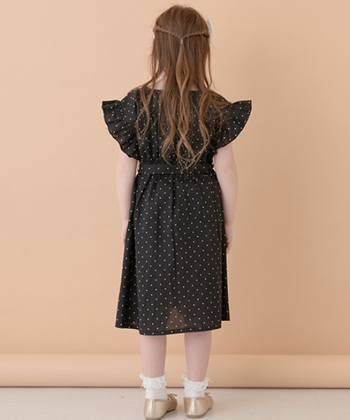 Lycee mine（リセマイン）の「コットンふりふりワンピース（シャツワンピース・キッズ・ブラック/ダークブラウン/サックスブルー/イエロー・100cm/110cm/120cm/130cm/140cm/150cm）」の8枚目の写真