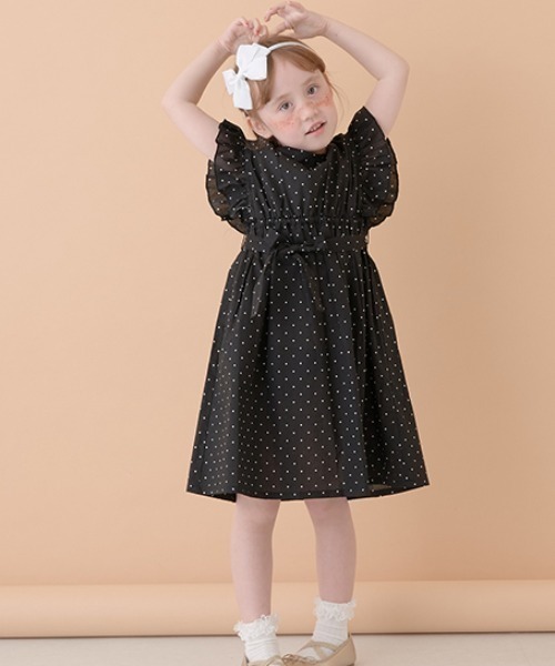 Lycee mine（リセマイン）の「コットンふりふりワンピース（シャツワンピース・キッズ・ブラック/ダークブラウン/サックスブルー/イエロー・100cm/110cm/120cm/130cm/140cm/150cm）」の7枚目の写真
