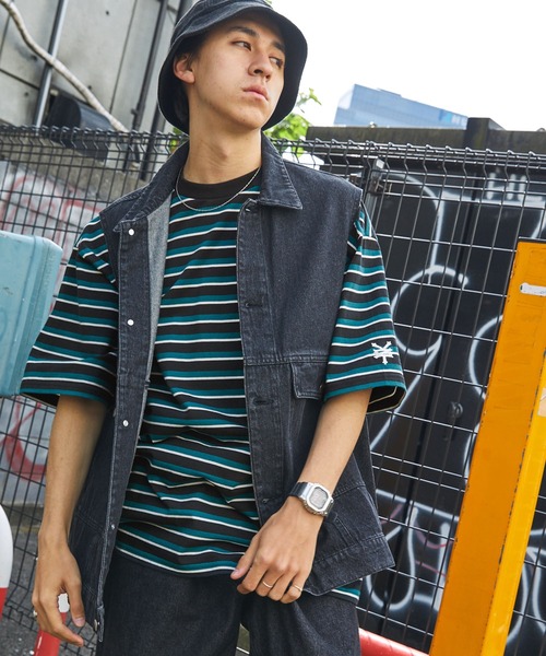 ZOO YORK(ズーヨーク)の「ZOO YORK/ズーヨーク 別注 ロゴ刺繍 マルチボーダービッグシルエット半袖Tシャツ(Tシャツ/カットソー・メンズ・ブラック/オリーブ/ネイビー・M/L)」の11枚目の写真