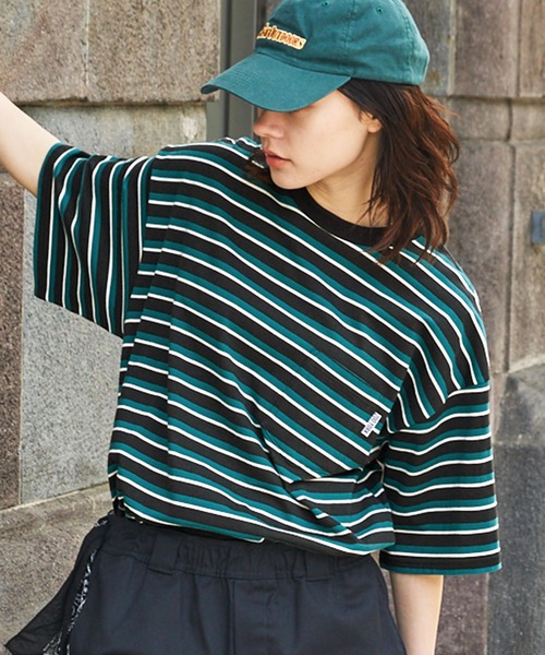 ZOO YORK(ズーヨーク)の「ZOO YORK/ズーヨーク 別注 ロゴ刺繍 マルチボーダービッグシルエット半袖Tシャツ(Tシャツ/カットソー・メンズ・ブラック/オリーブ/ネイビー・M/L)」の16枚目の写真