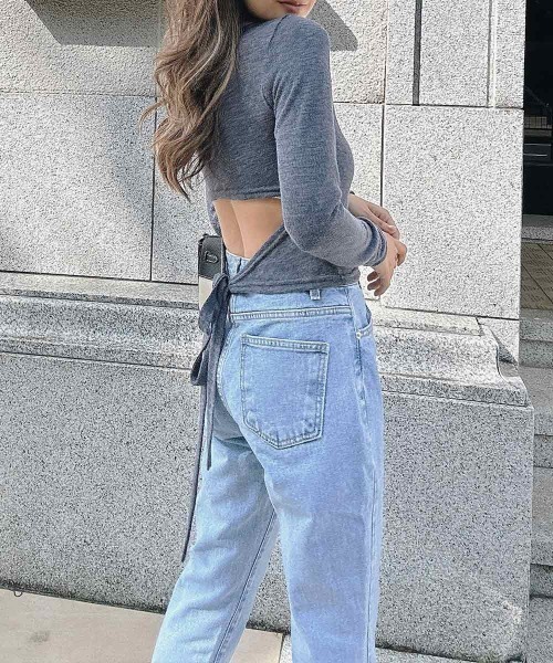 esutoreja（エストレジャ）の「バックリボントップス（Tシャツ/カットソー・レディース・ベージュ/ネイビー・FREE）」の2枚目の写真