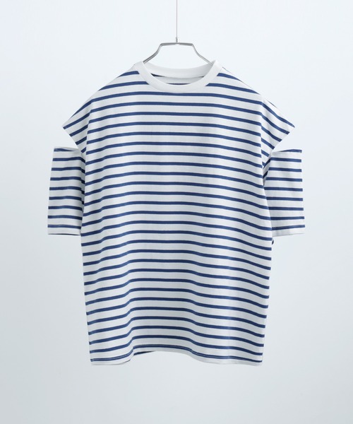 Fashion Letter(ファッションレター)の「ボーダー カットアウト ビッグ5分袖Tシャツ(Tシャツ/カットソー・レディース・グリーン/ピンク/ベージュ/ブルー/ブラック・M)」の8枚目の写真