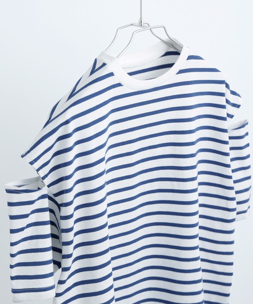 Fashion Letter(ファッションレター)の「ボーダー カットアウト ビッグ5分袖Tシャツ(Tシャツ/カットソー・レディース・グリーン/ピンク/ベージュ/ブルー/ブラック・M)」の11枚目の写真