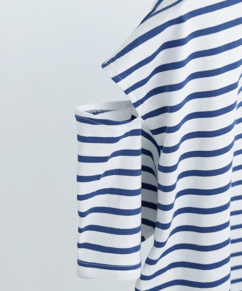 Fashion Letter(ファッションレター)の「ボーダー カットアウト ビッグ5分袖Tシャツ(Tシャツ/カットソー・レディース・グリーン/ピンク/ベージュ/ブルー/ブラック・M)」の12枚目の写真