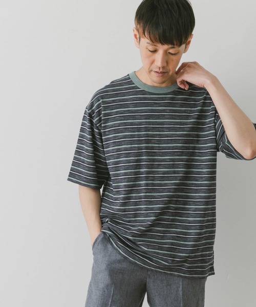 URBAN RESEARCH DOORS（アーバンリサーチドアーズ）の「スラブボーダーショートスリーブTシャツ（Tシャツ/カットソー・メンズ・グリーン系その他/ブルー系その他・MEDIUM/LARGE）」の3枚目の写真