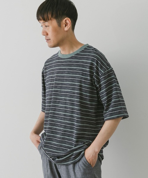 URBAN RESEARCH DOORS（アーバンリサーチドアーズ）の「スラブボーダーショートスリーブTシャツ（Tシャツ/カットソー・メンズ・グリーン系その他/ブルー系その他・MEDIUM/LARGE）」の4枚目の写真