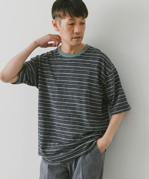 URBAN RESEARCH DOORS（アーバンリサーチドアーズ）の「スラブボーダーショートスリーブTシャツ（Tシャツ/カットソー・メンズ・グリーン系その他/ブルー系その他・MEDIUM/LARGE）」の6枚目の写真