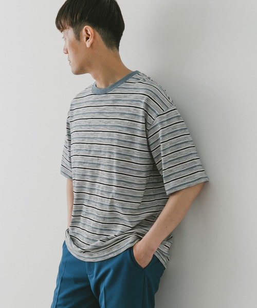 URBAN RESEARCH DOORS（アーバンリサーチドアーズ）の「スラブボーダーショートスリーブTシャツ（Tシャツ/カットソー・メンズ・グリーン系その他/ブルー系その他・MEDIUM/LARGE）」の13枚目の写真