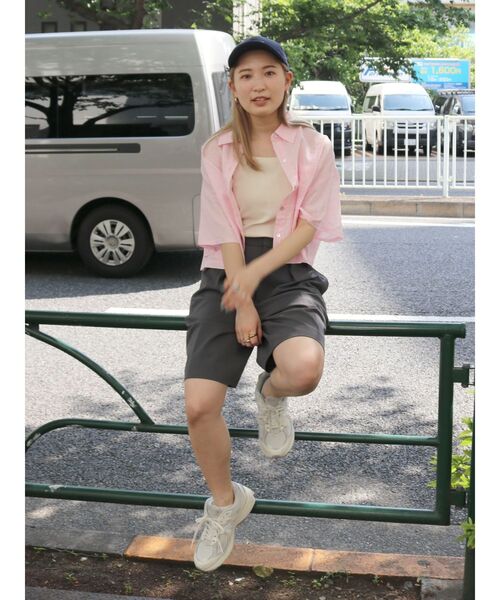 Ungrid(アングリッド)の「リネン混ショートデザインハーフスリーブシャツ(シャツ/ブラウス・レディース・グリーン/オフホワイト/ピンク・FREE)」の6枚目の写真