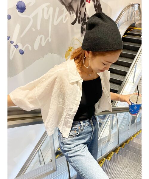 Ungrid(アングリッド)の「リネン混ショートデザインハーフスリーブシャツ(シャツ/ブラウス・レディース・グリーン/オフホワイト/ピンク・FREE)」の16枚目の写真