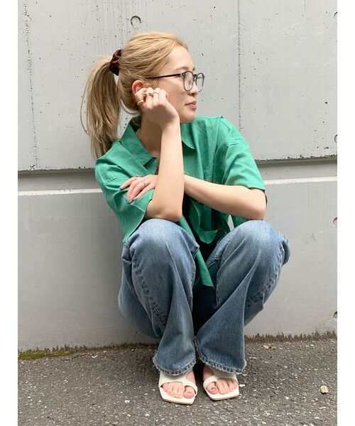 Ungrid(アングリッド)の「リネン混ショートデザインハーフスリーブシャツ(シャツ/ブラウス・レディース・グリーン/オフホワイト/ピンク・FREE)」の19枚目の写真