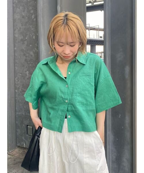 Ungrid(アングリッド)の「リネン混ショートデザインハーフスリーブシャツ(シャツ/ブラウス・レディース・グリーン/オフホワイト/ピンク・FREE)」の21枚目の写真