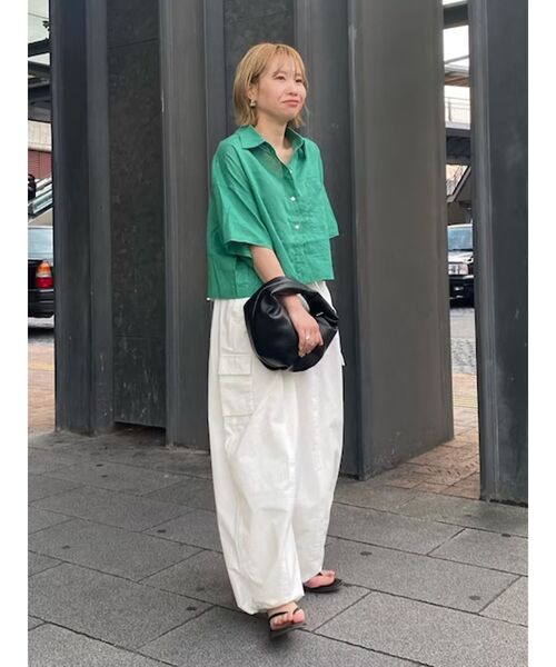 Ungrid(アングリッド)の「リネン混ショートデザインハーフスリーブシャツ(シャツ/ブラウス・レディース・グリーン/オフホワイト/ピンク・FREE)」の22枚目の写真