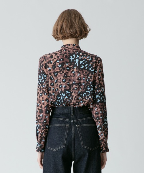 セール】レオパードプリントフロントフリルブラウス（シャツ/ブラウス